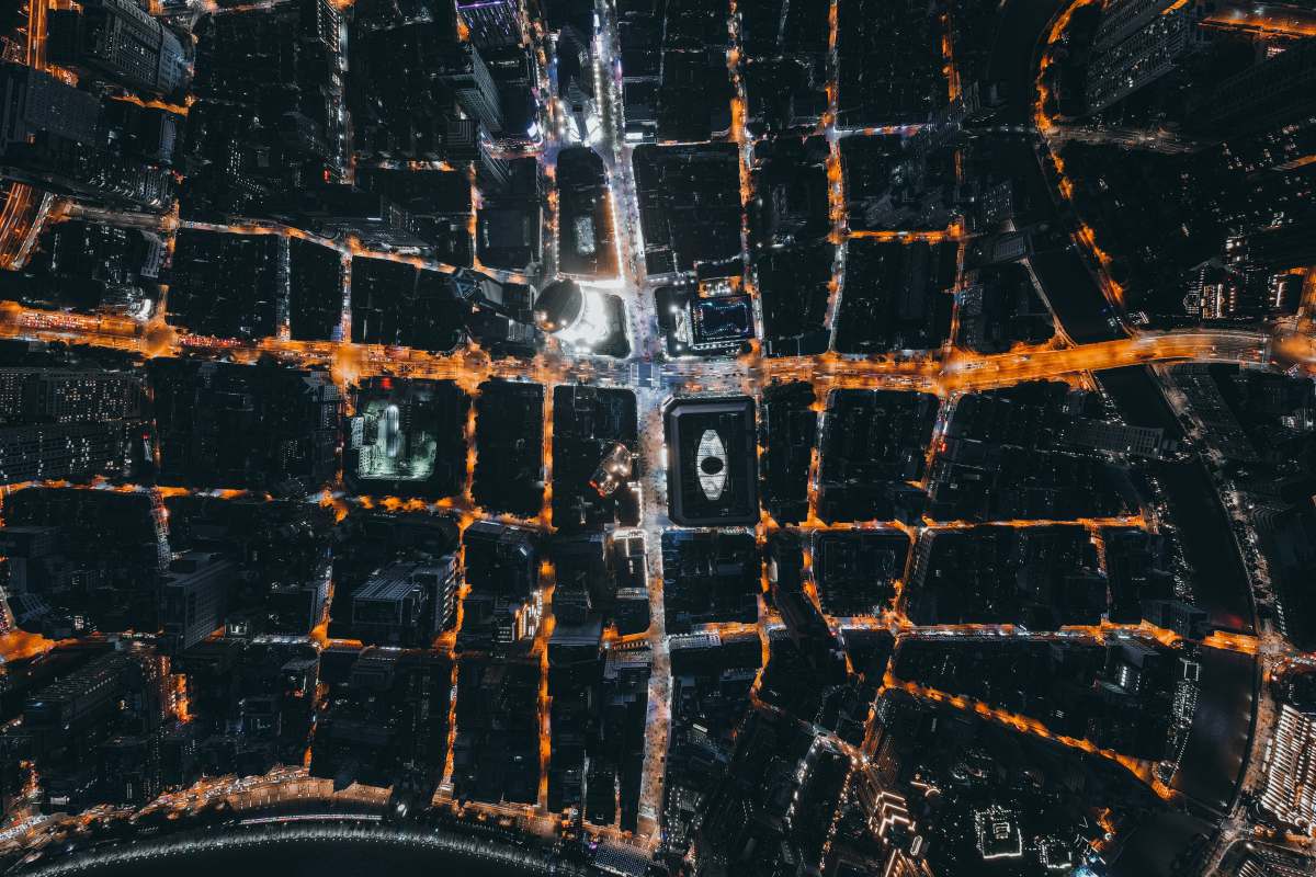 nanjing east road aerial view of city during night time 黄浦区上海市中国